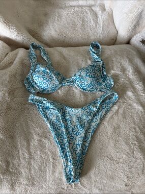 Blue Floral Underwire Bikini Set - Women Swim Bikini